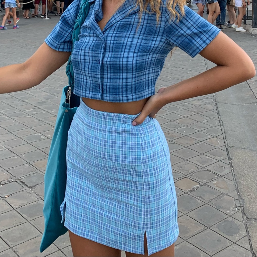 Plaid Blue Mini Skirt